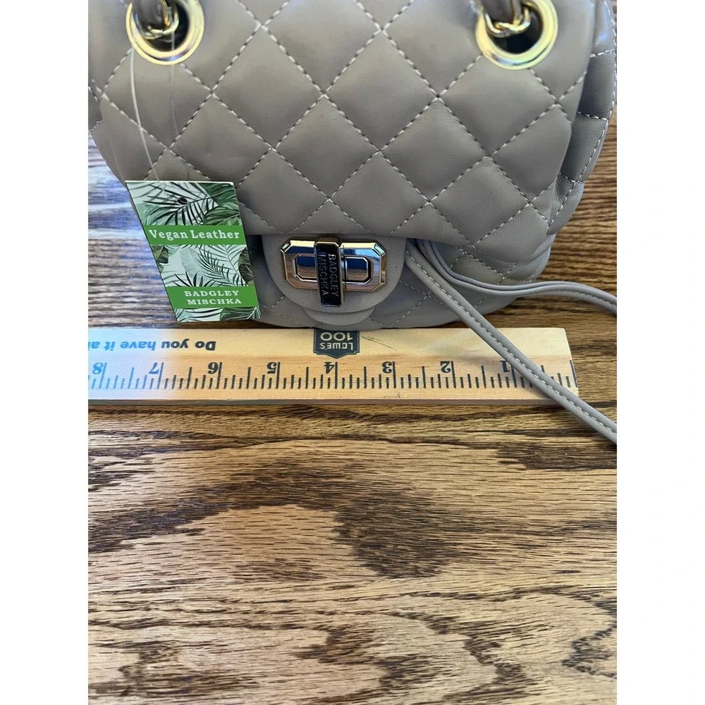 Badgley Mischka Taupe Quilted Vegan‎ Leather Micro Mini Backpack Women NEW OS
